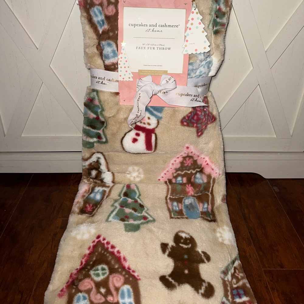 Cupcakes and Cashmere Faux Fur Gingerbread Throw Blanket